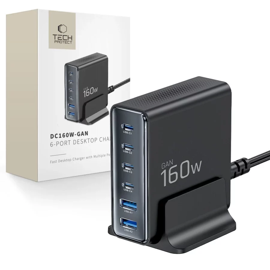 Ładowarka sieciowa Tech-Protect DC160W-GAN 6-Port 160W - czarna