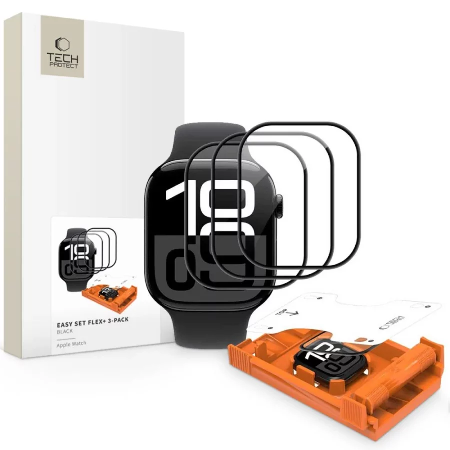 Szkło hartowane Tech-Protect Easy Set Flex+ 3-Pack na Apple Watch 44 mm - czarne