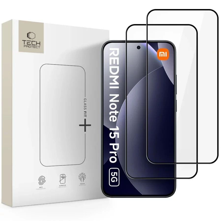 Szkło hartowane Tech-Protect Glass Fit+ 2-Pack na Xiaomi Redmi Note 15 Pro 5G - czarne