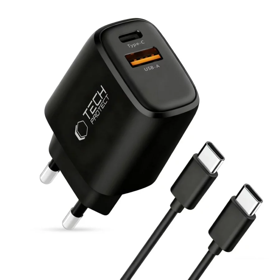 Ładowarka sieciowa Tech-Protect NCA45W-GAN 2-Porty 45W z kablem USB-C - czarna