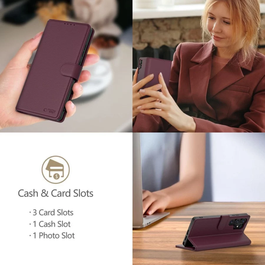Etui Tech-Protect Wallet na Xiaomi Redmi Note 15 Pro 5G - bordowe