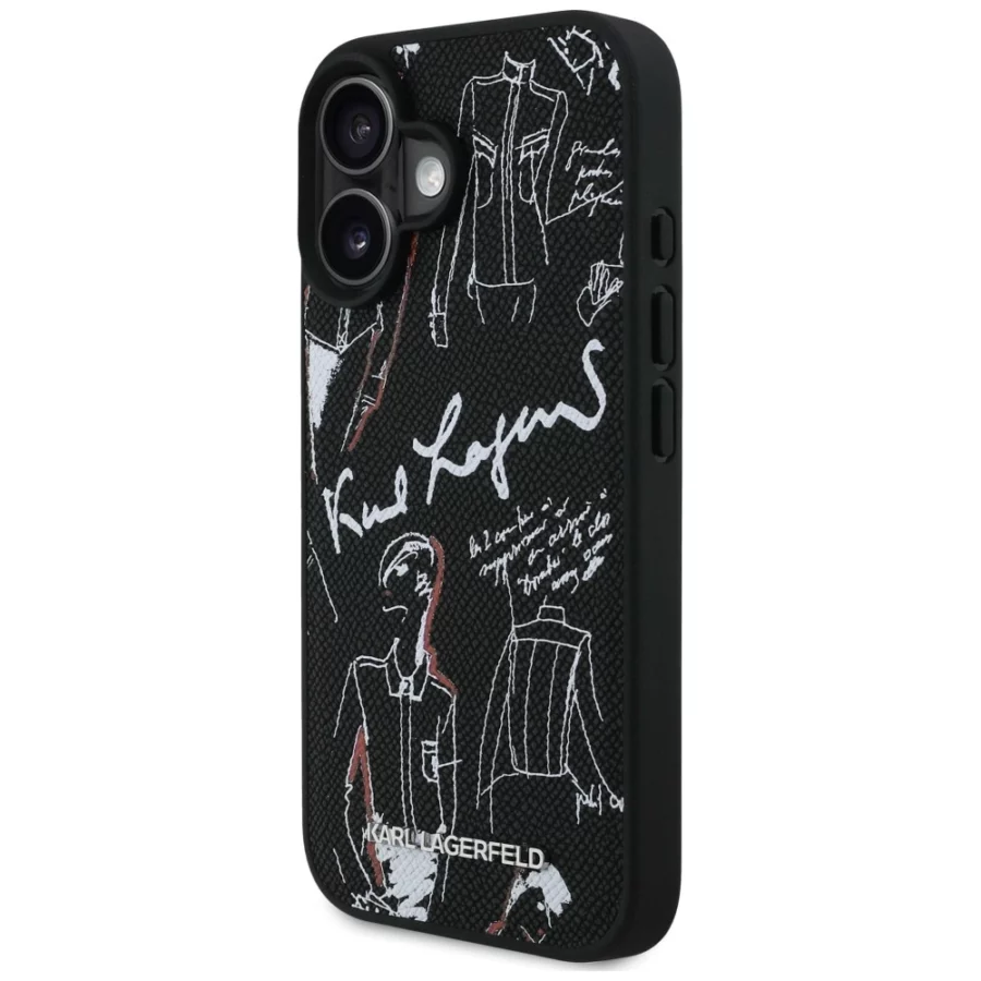 Etui Karl Lagerfeld Grained Pattern & Logo MagSafe na iPhone 16 - czarne
