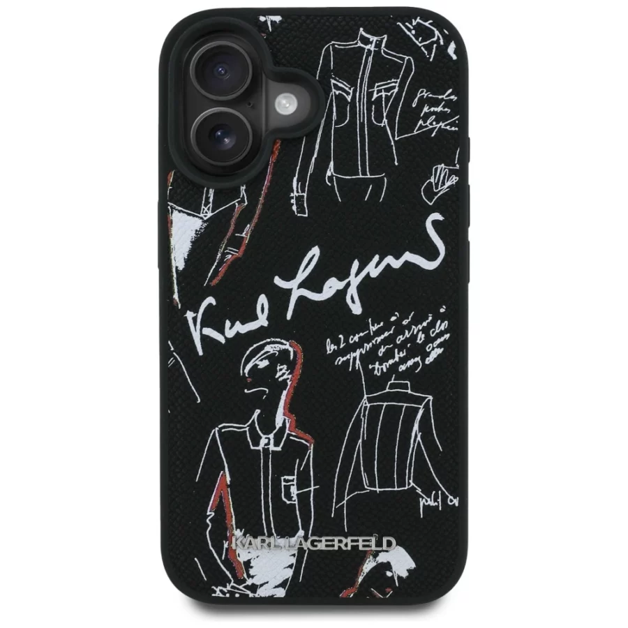 Etui Karl Lagerfeld Grained Pattern & Logo MagSafe na iPhone 16 - czarne