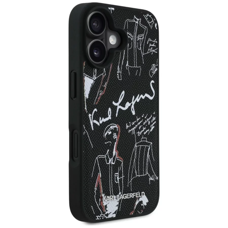 Etui Karl Lagerfeld Grained Pattern & Logo MagSafe na iPhone 16 - czarne