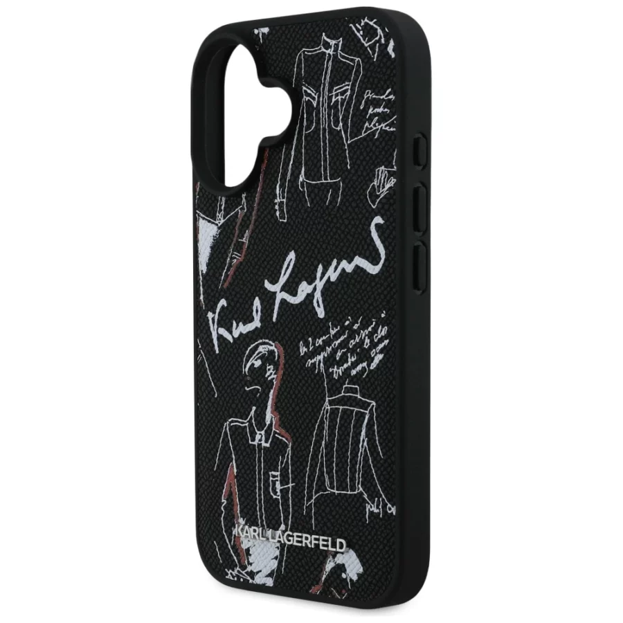 Etui Karl Lagerfeld Grained Pattern & Logo MagSafe na iPhone 16 - czarne