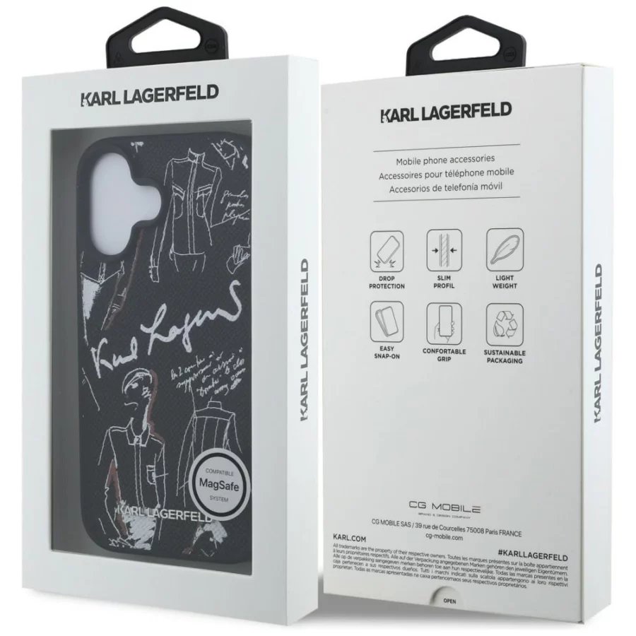 Etui Karl Lagerfeld Grained Pattern & Logo MagSafe na iPhone 16 - czarne