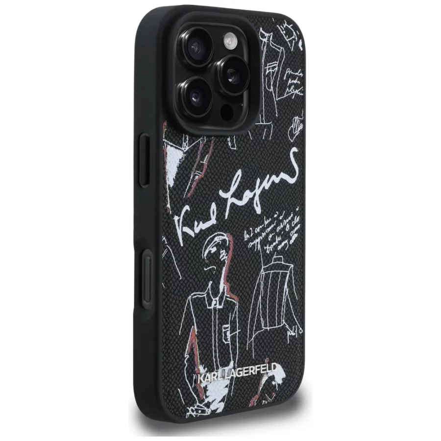 Etui Karl Lagerfeld Grained Pattern & Logo MagSafe na iPhone 16 Pro - czarne