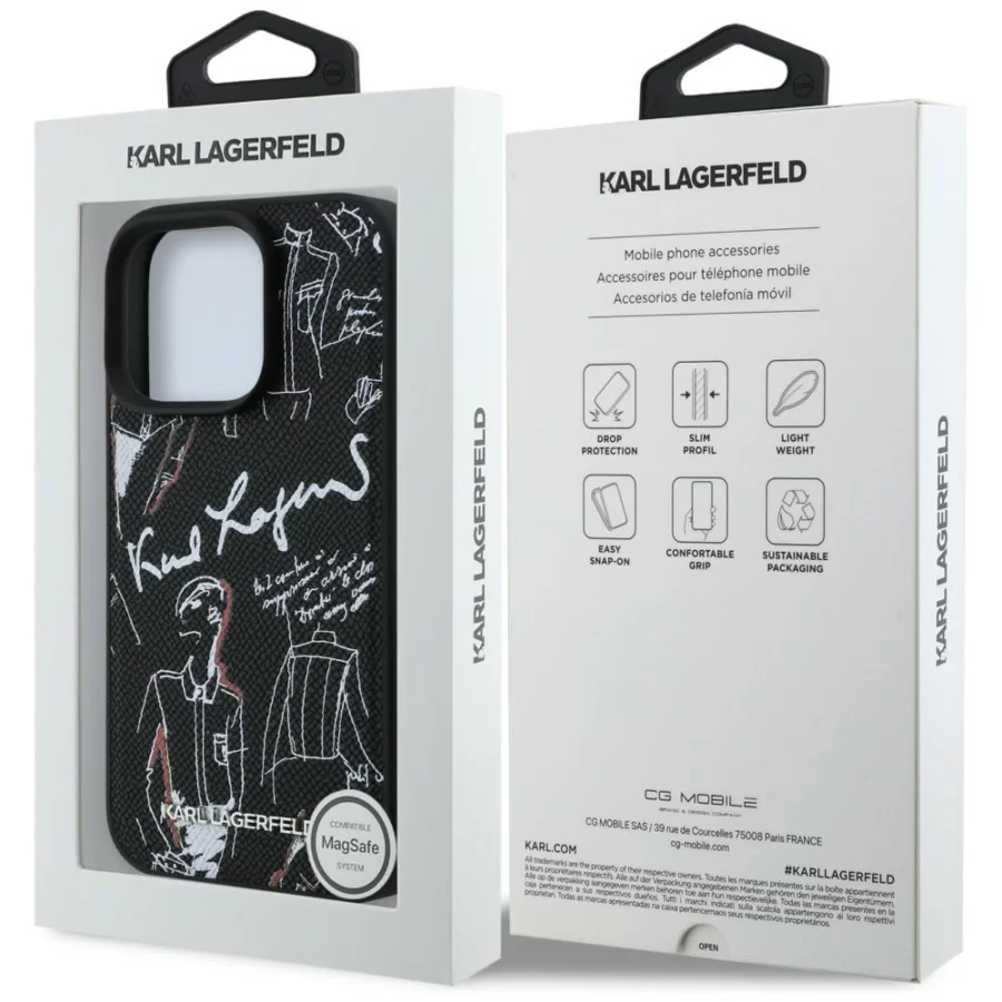 Etui Karl Lagerfeld Grained Pattern & Logo MagSafe na iPhone 16 Pro - czarne