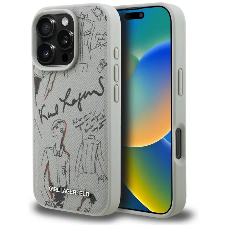 Etui Karl Lagerfeld Grained Pattern & Logo MagSafe na iPhone 16 Pro Max - szare