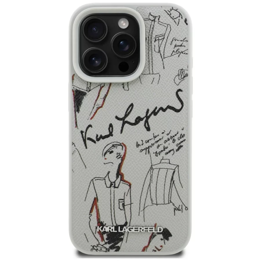 Etui Karl Lagerfeld Grained Pattern & Logo MagSafe na iPhone 16 Pro Max - szare