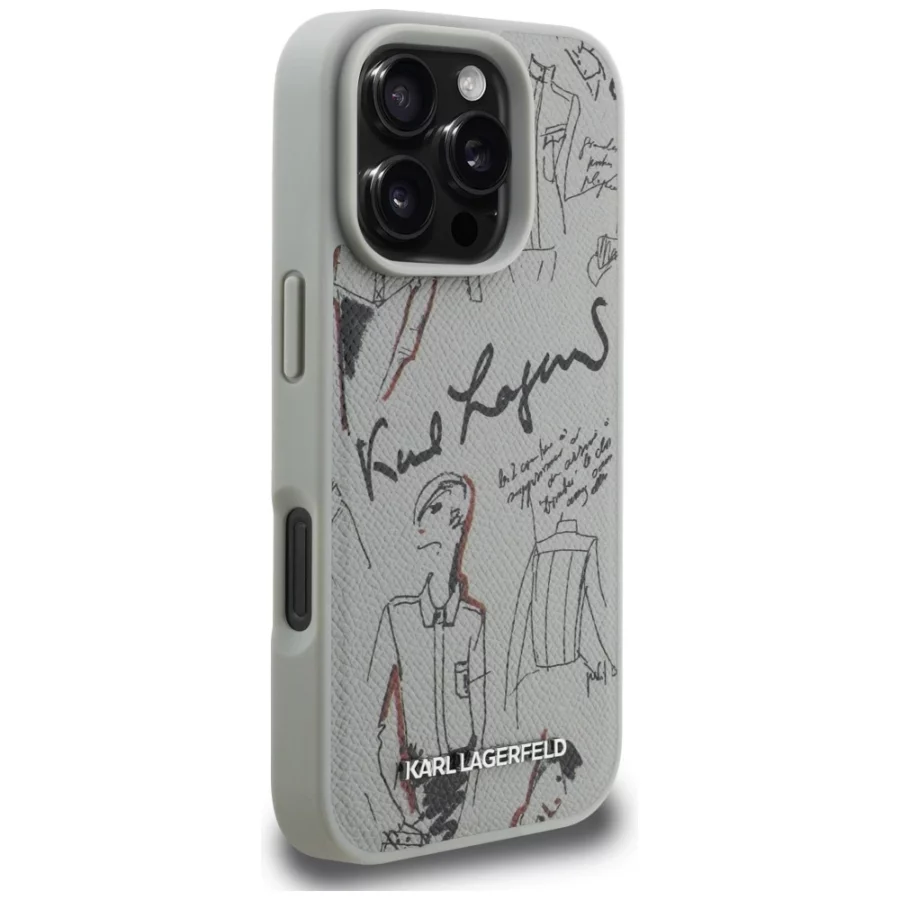 Etui Karl Lagerfeld Grained Pattern & Logo MagSafe na iPhone 16 Pro Max - szare