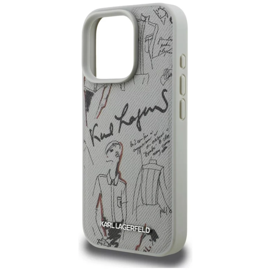 Etui Karl Lagerfeld Grained Pattern & Logo MagSafe na iPhone 16 Pro Max - szare