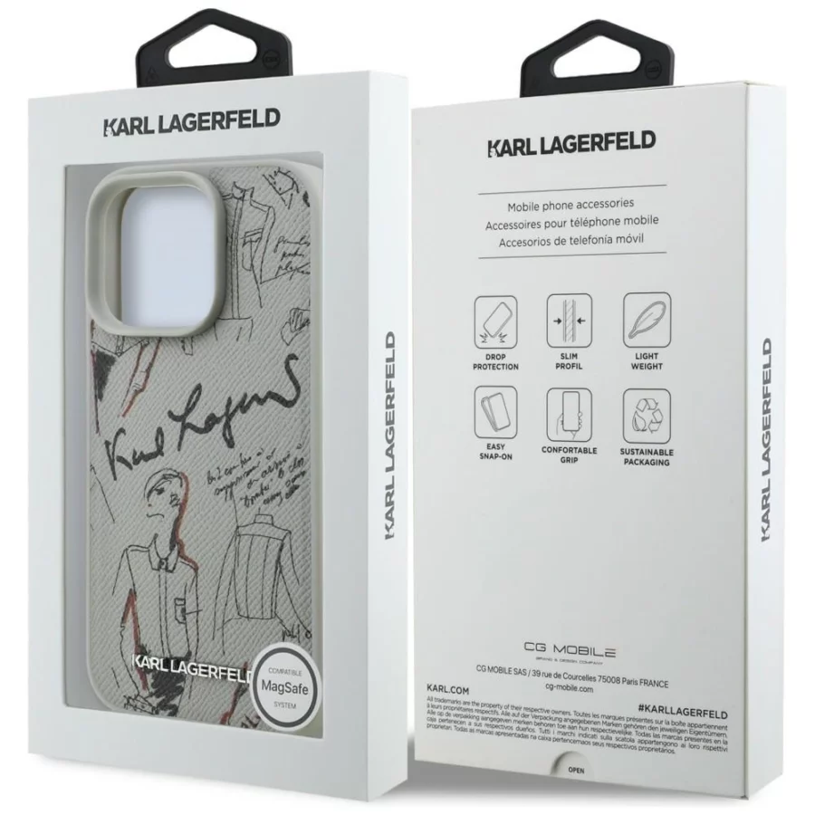 Etui Karl Lagerfeld Grained Pattern & Logo MagSafe na iPhone 16 Pro Max - szare
