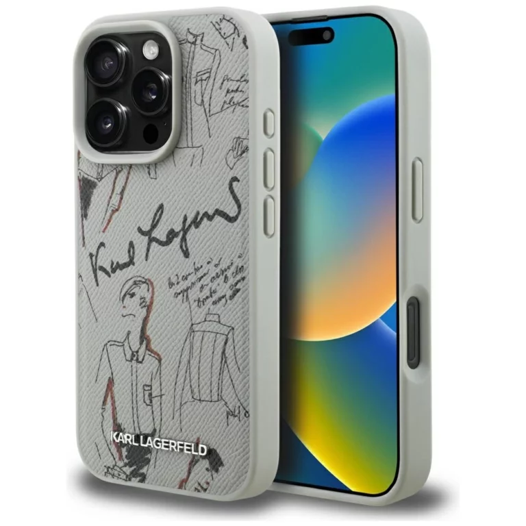 Etui Karl Lagerfeld Grained Pattern & Logo MagSafe na iPhone 16 Pro - szare