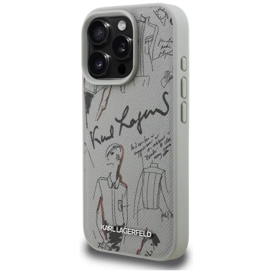 Etui Karl Lagerfeld Grained Pattern & Logo MagSafe na iPhone 16 Pro - szare