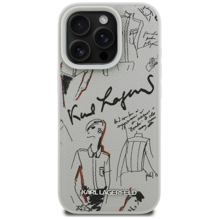 Etui Karl Lagerfeld Grained Pattern & Logo MagSafe na iPhone 16 Pro - szare