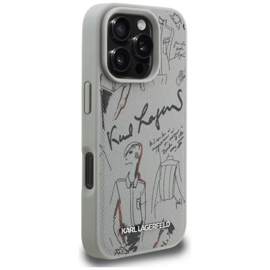 Etui Karl Lagerfeld Grained Pattern & Logo MagSafe na iPhone 16 Pro - szare