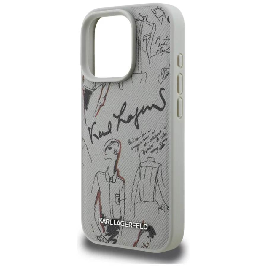 Etui Karl Lagerfeld Grained Pattern & Logo MagSafe na iPhone 16 Pro - szare