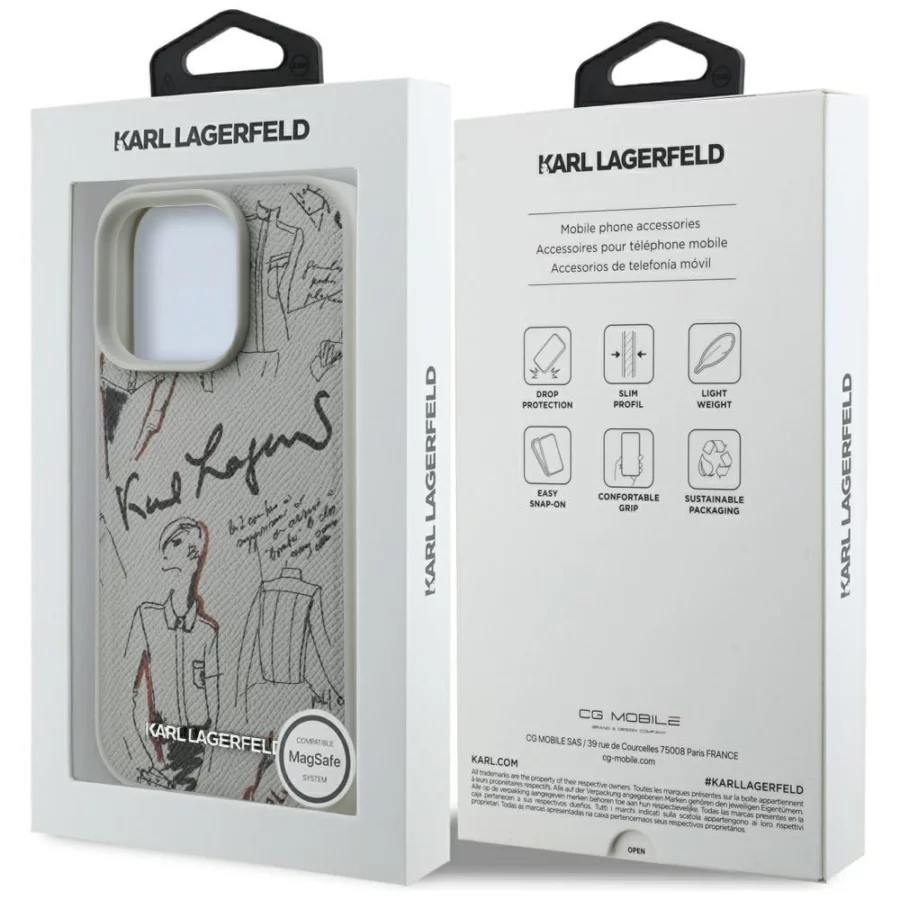 Etui Karl Lagerfeld Grained Pattern & Logo MagSafe na iPhone 16 Pro - szare