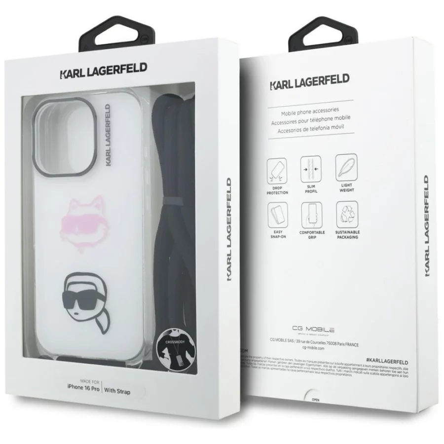 Etui Karl Lagerfeld IML Crossbody Karl&Choupette Head na iPhone 16 Pro - białe