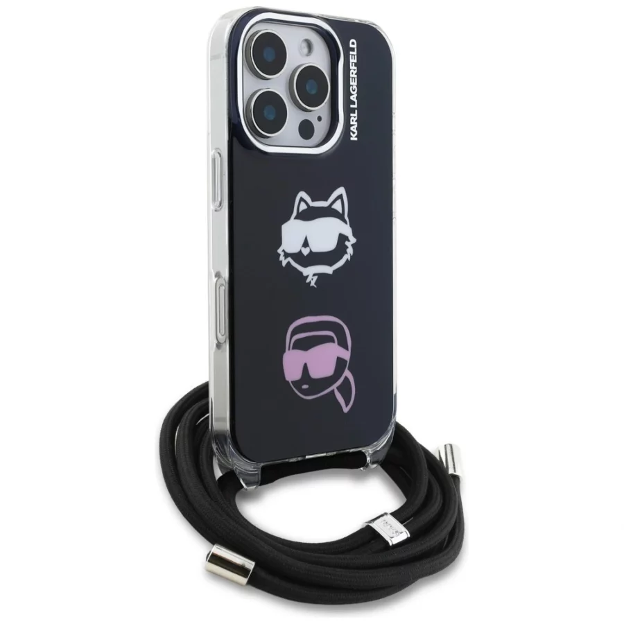 Etui Karl Lagerfeld IML Crossbody Karl&Choupette Head na iPhone 16 Pro - czarne