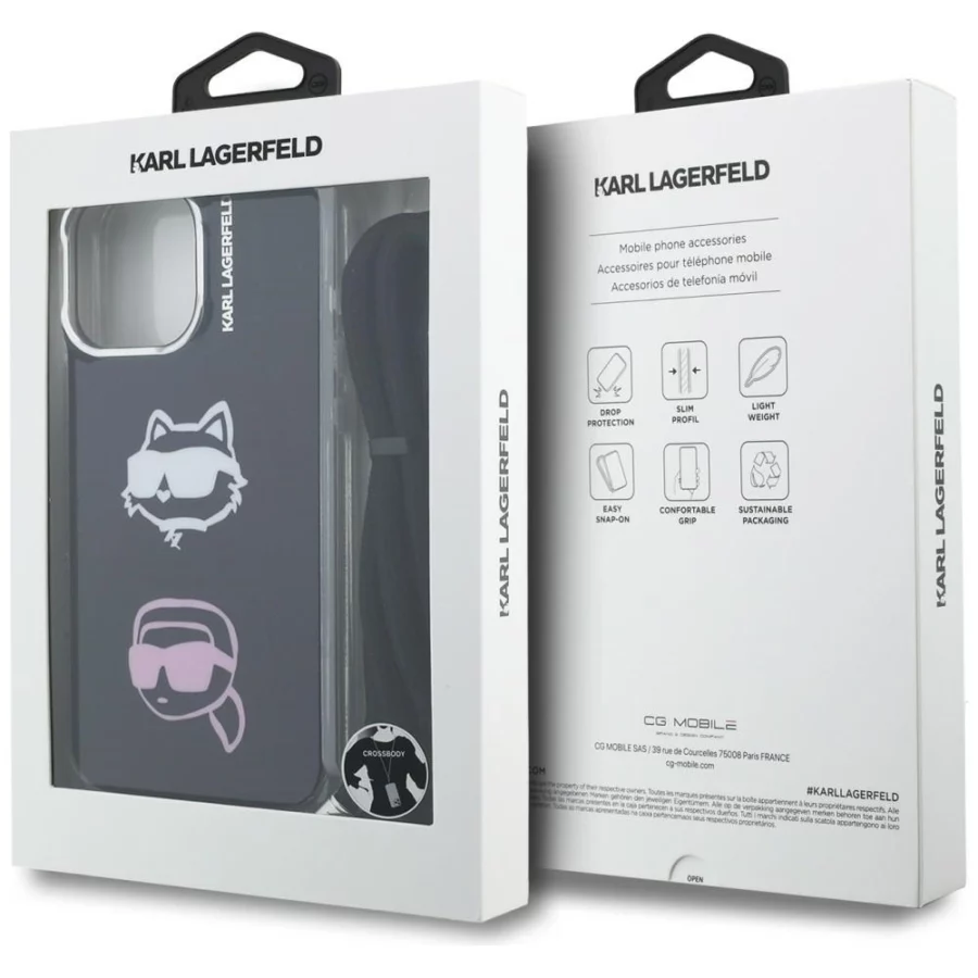 Etui Karl Lagerfeld IML Crossbody Karl&Choupette Head na iPhone 16 Pro - czarne