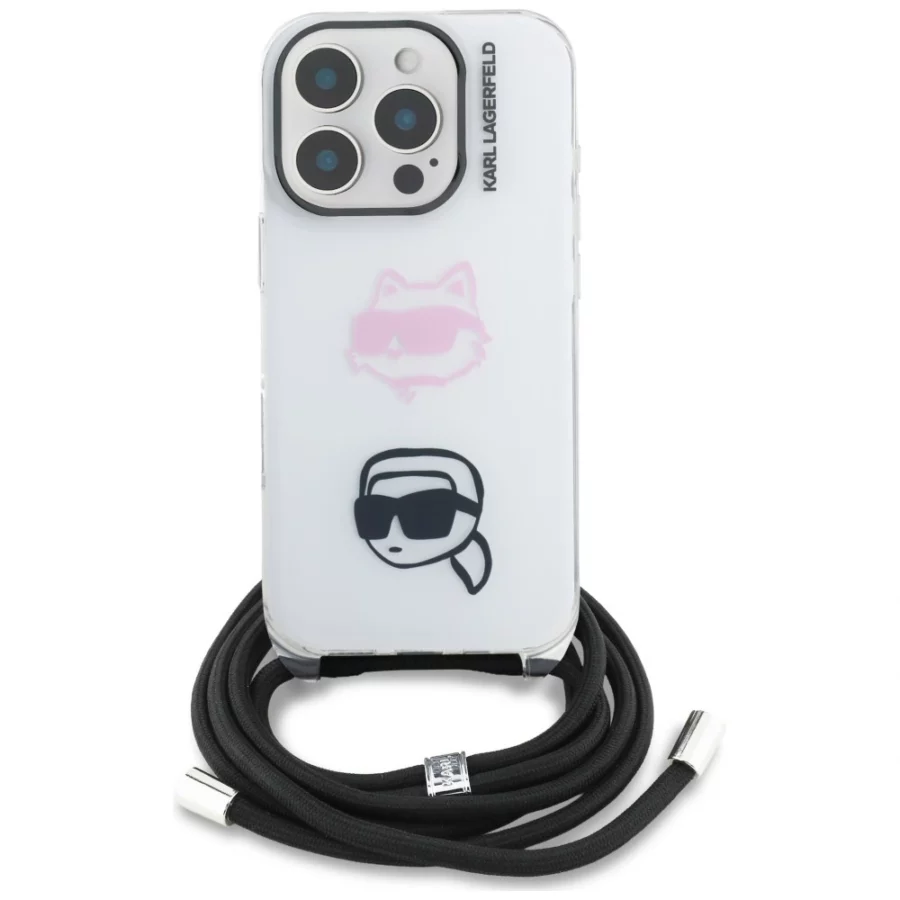Etui Karl Lagerfeld IML Crossbody Karl&Choupette Head na iPhone 16 Pro Max - białe