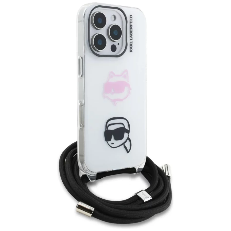 Etui Karl Lagerfeld IML Crossbody Karl&Choupette Head na iPhone 16 Pro Max - białe