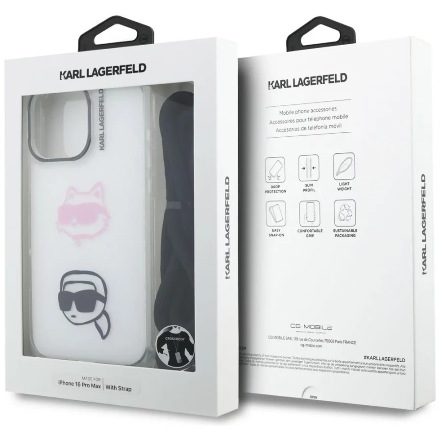 Etui Karl Lagerfeld IML Crossbody Karl&Choupette Head na iPhone 16 Pro Max - białe