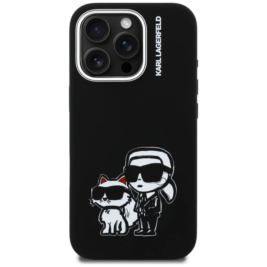 Etui Karl Lagerfeld Silicone Karl&Choupette Sketch MagSafe na iPhone 16 Pro - czarne