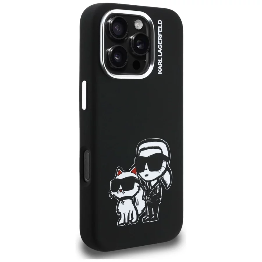 Etui Karl Lagerfeld Silicone Karl&Choupette Sketch MagSafe na iPhone 16 Pro - czarne