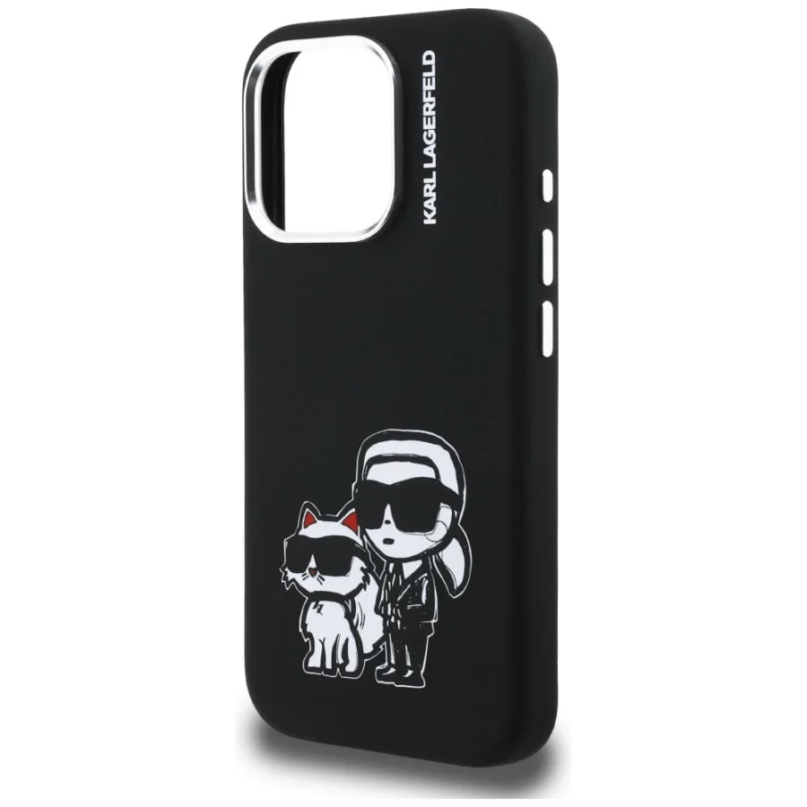 Etui Karl Lagerfeld Silicone Karl&Choupette Sketch MagSafe na iPhone 16 Pro - czarne