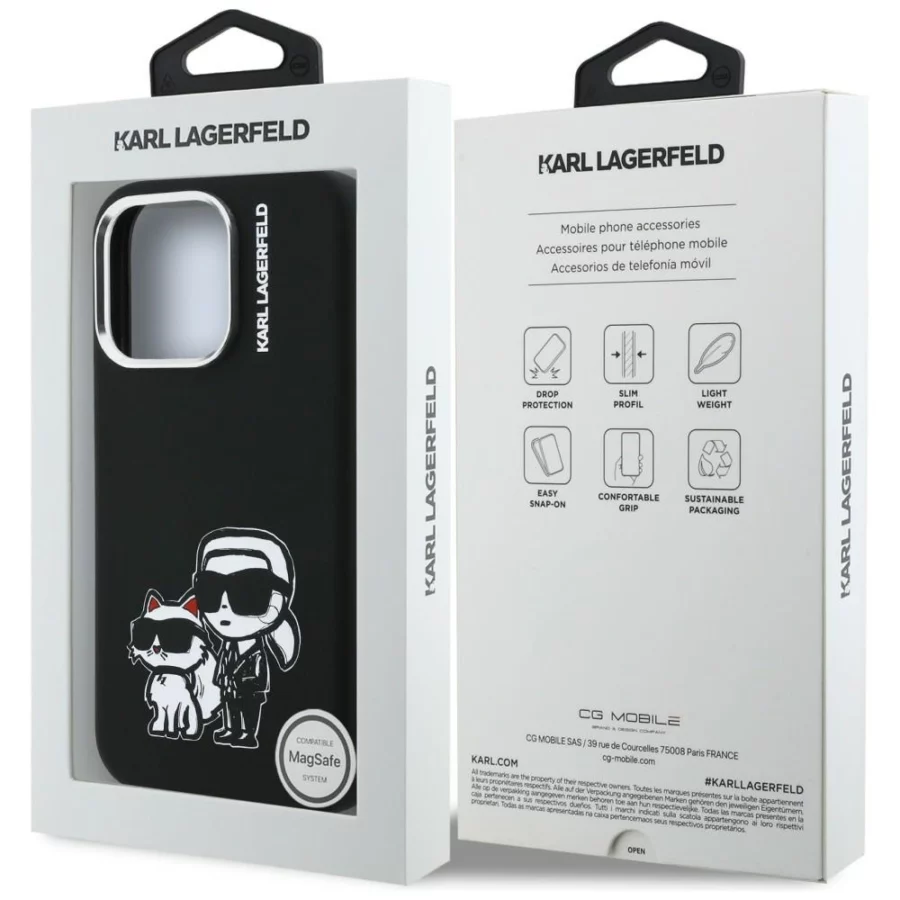 Etui Karl Lagerfeld Silicone Karl&Choupette Sketch MagSafe na iPhone 16 Pro - czarne