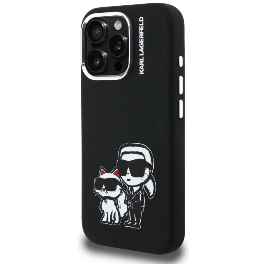 Etui Karl Lagerfeld Silicone Karl&Choupette Sketch MagSafe na iPhone 16 Pro Max - czarne