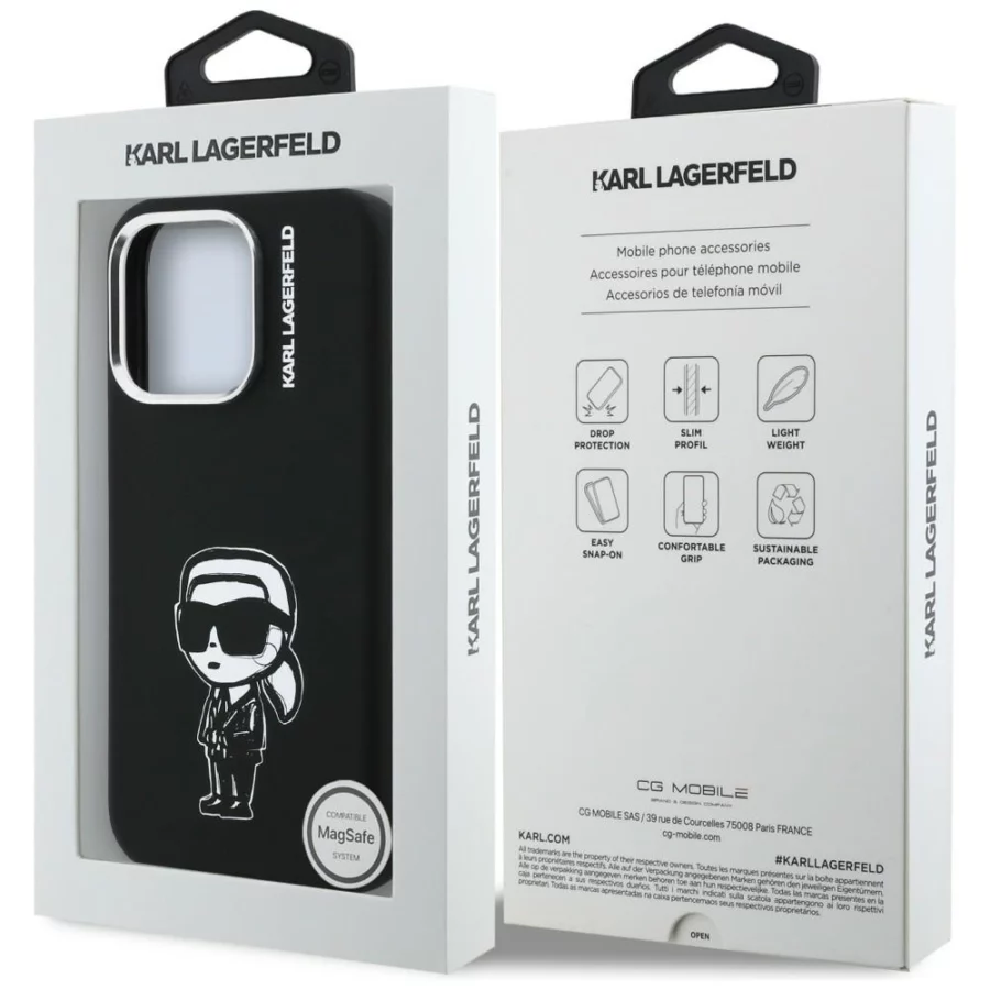 Etui Karl Lagerfeld Silicone Karl Sketch MagSafe na iPhone 16 Pro Max - czarne