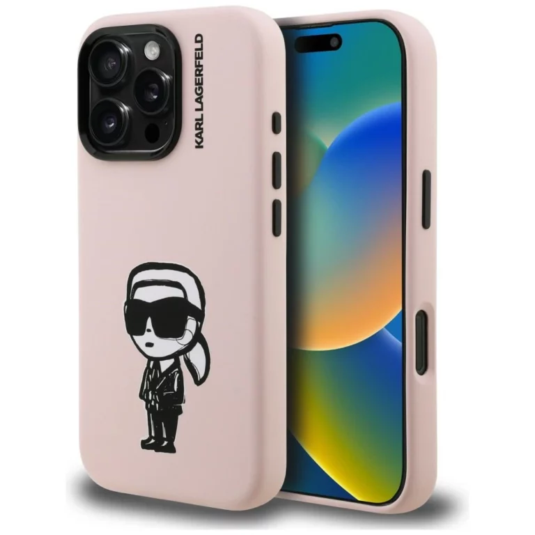 Etui Karl Lagerfeld Silicone Karl Sketch MagSafe na iPhone 16 Pro - różowe
