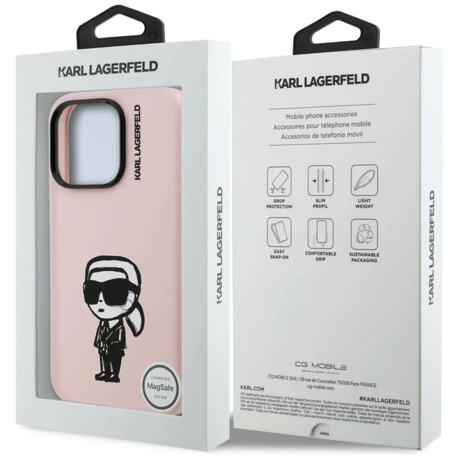 Etui Karl Lagerfeld Silicone Karl Sketch MagSafe na iPhone 16 Pro - różowe