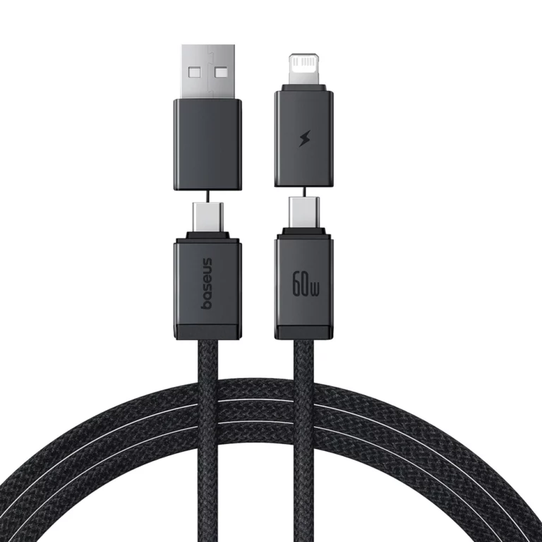 Kabel Baseus Versatile 60W USB-C - USB-C z adapterami USB-A i Lighting 1m - czarny