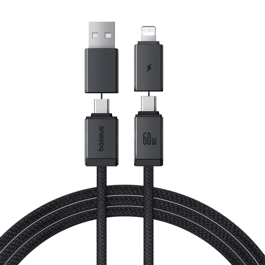 Kabel Baseus Versatile 60W USB-C - USB-C z adapterami USB-A i Lighting 1m - czarny
