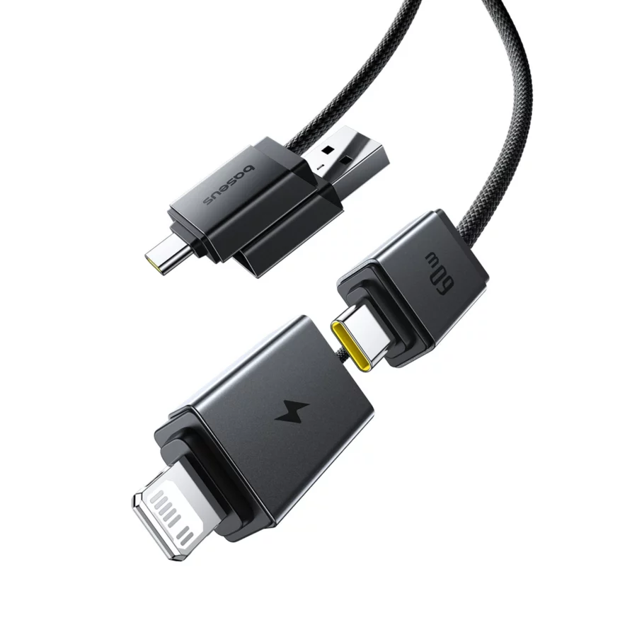 Kabel Baseus Versatile 60W USB-C - USB-C z adapterami USB-A i Lighting 1m - czarny