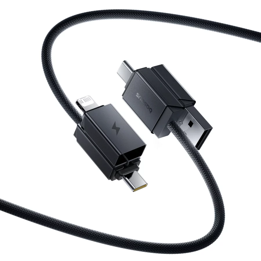 Kabel Baseus Versatile 60W USB-C - USB-C z adapterami USB-A i Lighting 1m - czarny