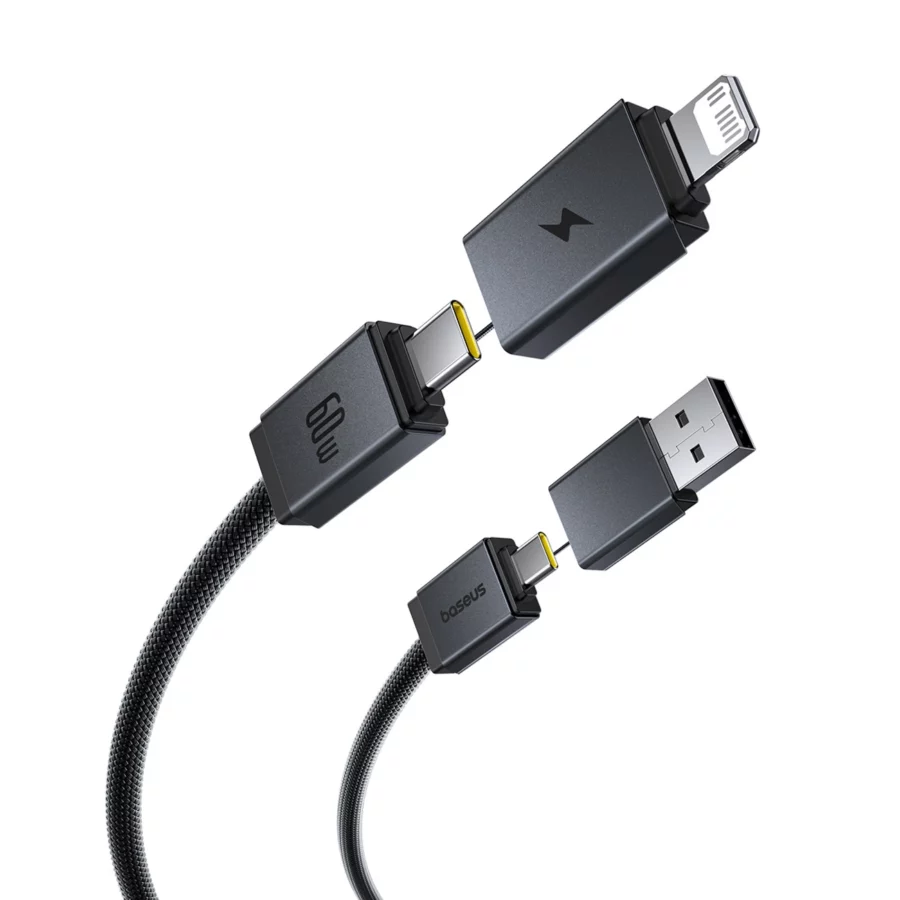 Kabel Baseus Versatile 60W USB-C - USB-C z adapterami USB-A i Lighting 1m - czarny