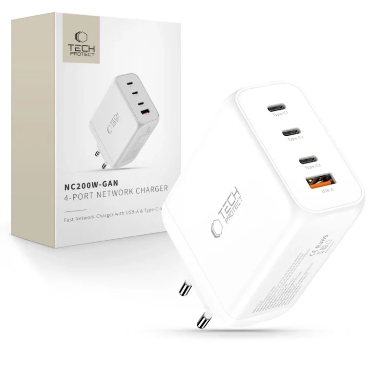 Ładowarka sieciowa Tech-Protect NC200W-GaN 4-Porty 200W - biała