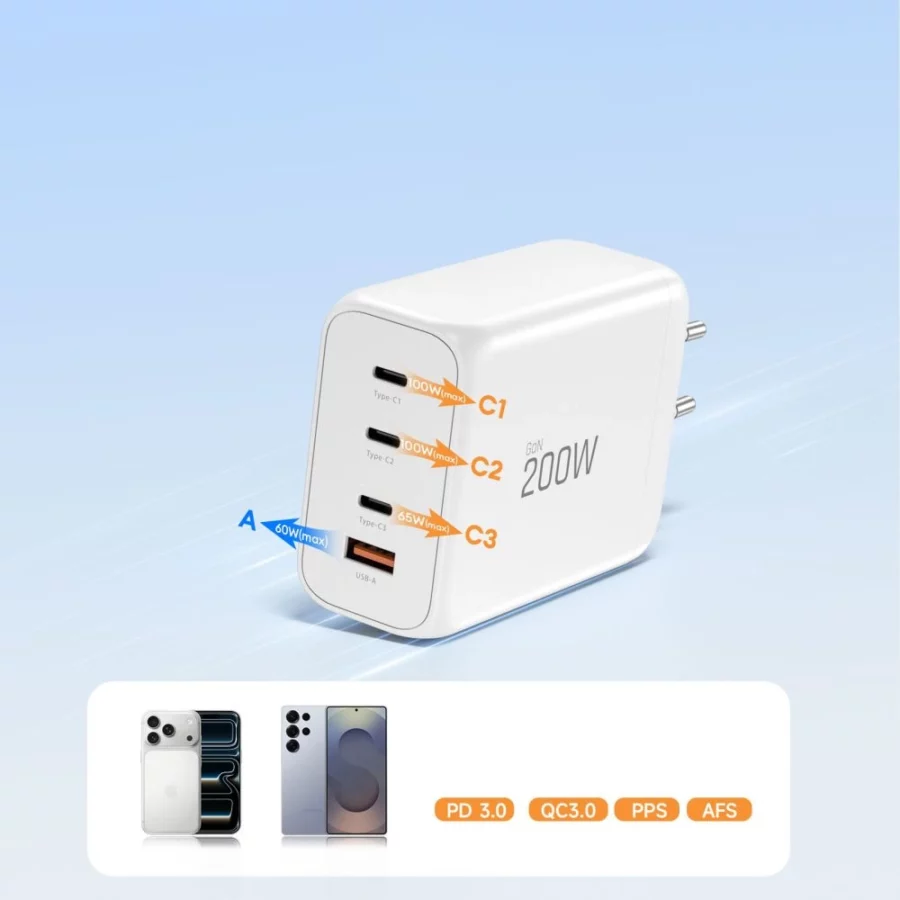 Ładowarka sieciowa Tech-Protect NC200W-GaN 4-Porty 200W - biała