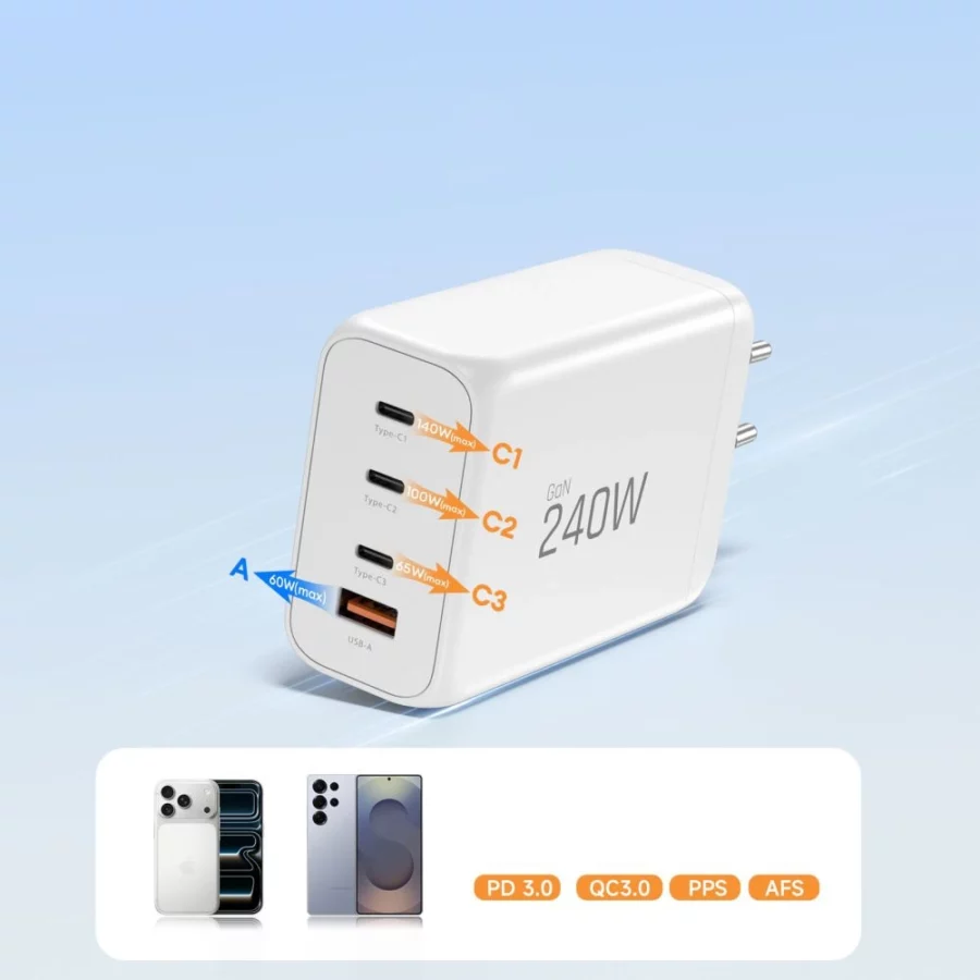 Ładowarka sieciowa Tech-Protect NC240W-GaN 4-Porty 240W - biała