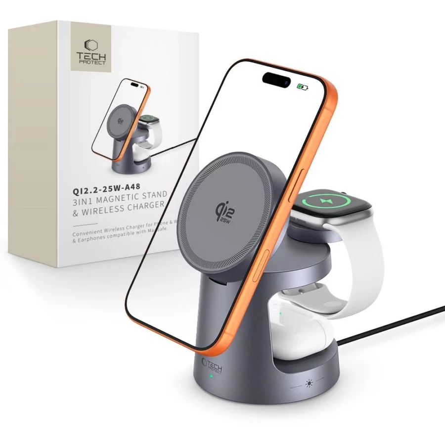 Ładowarka bezprzewodowa Tech-Protect QI2.2-25W-A48 3in1 magnetyczna - granatowa