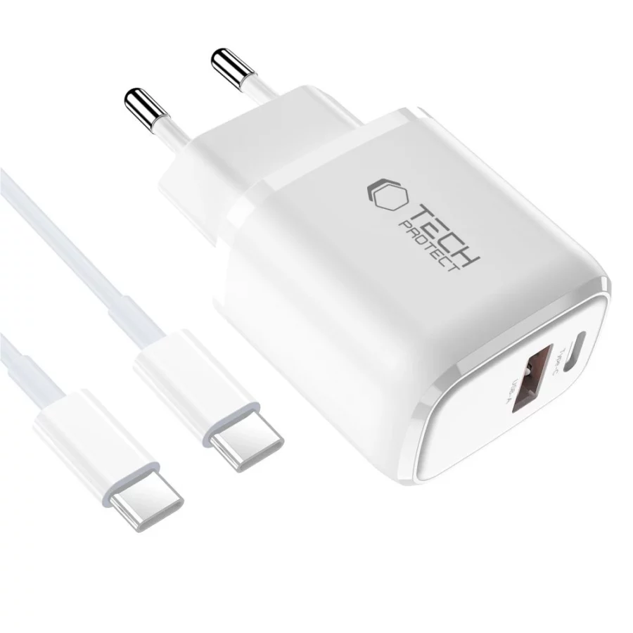 Ładowarka sieciowa Tech-Protect NCA45W-GAN 2-Porty 45W z kablem USB-C - biała