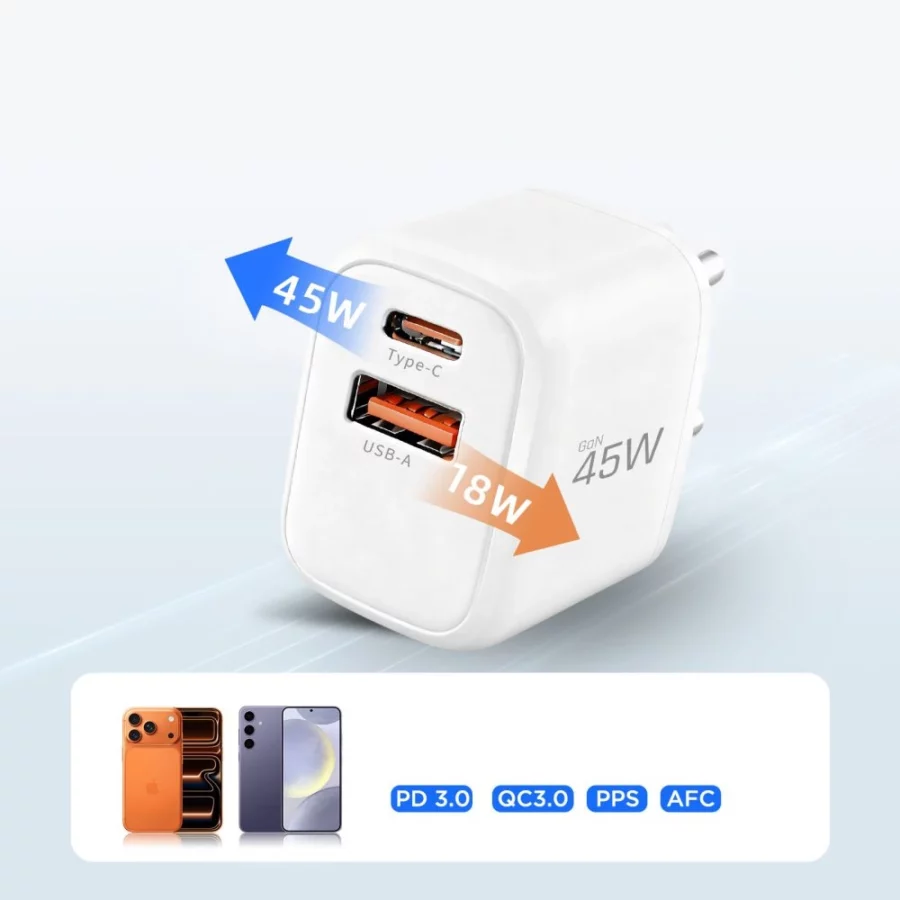 Ładowarka sieciowa Tech-Protect NCA45W-GAN 2-Porty 45W z kablem USB-C - biała