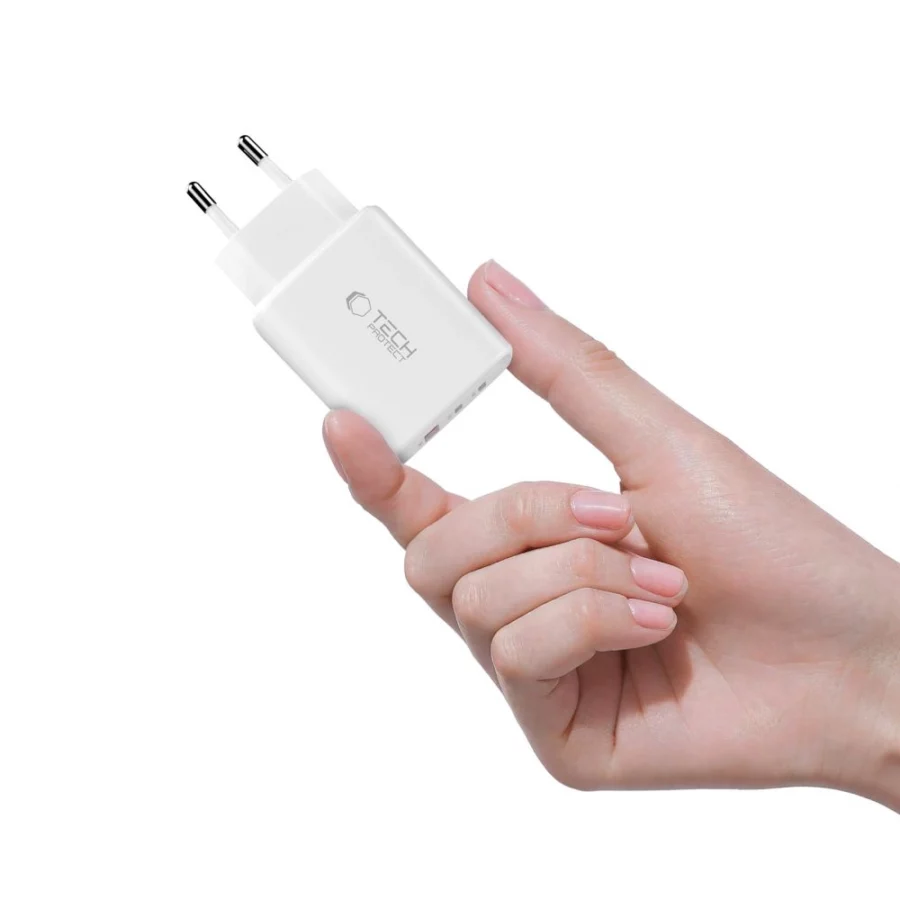 Ładowarka sieciowa Tech-Protect NCA65W-GAN 3-Porty 65W - biała