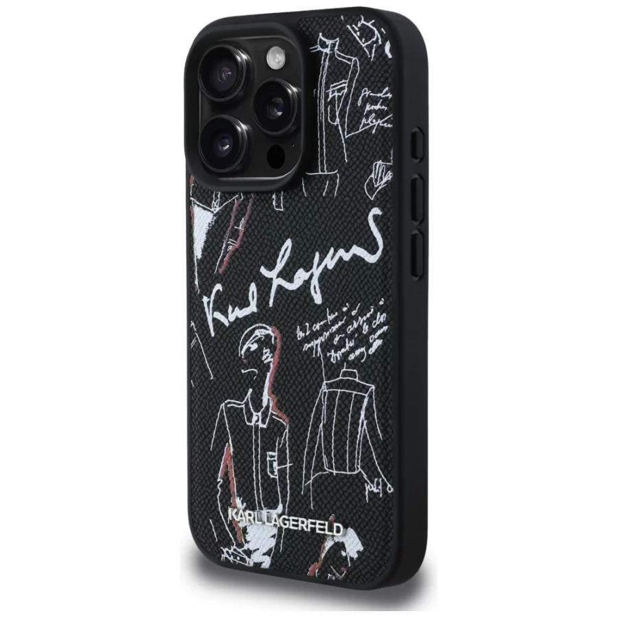 Etui Karl Lagerfeld Grained Pattern & Logo MagSafe na iPhone 16 Pro Max - czarne